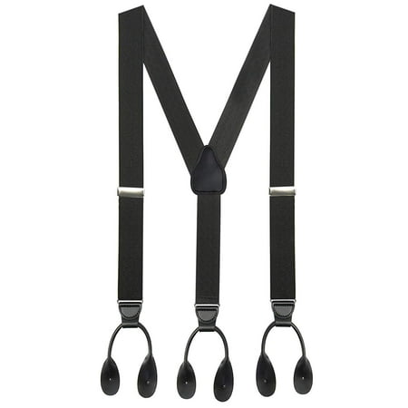 Navy Regimental - Hold’Em 1 ¼ Fancy Stripes and Solid Suspenders for Men – Y-Back Adjustable Leather Trimmed Button End