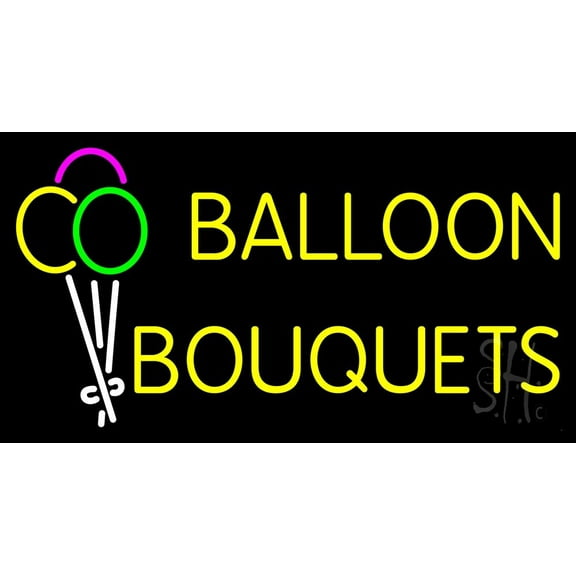 Balloon Bouquets LED Neon Sign 20" Tall x 37" Wide - inches, Black Square Cut Acrylic Backing, with Dimmer - Premium built indoor Sign for Storefront, Store interior.