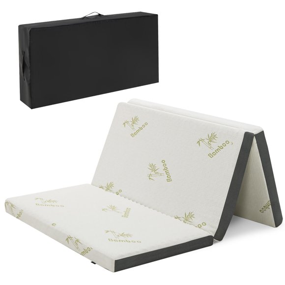 Gymax FULL 3'' Tri-fold Memory Foam Floor Mattress Topper Portable w/ Carrying Bag