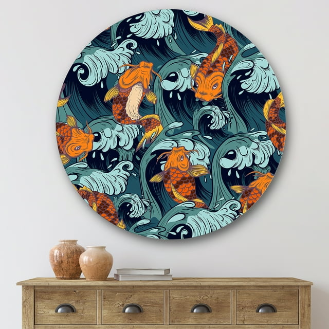 Designart - Japanese Koi Fish - Nautical & Coastal Metal Circle Wall Art
