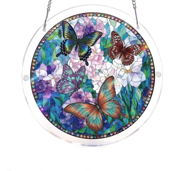 POLISE Spaces Acrylic Jigsaw Puzzle Suncatcher Dream Catchers For Adults Butterfly Blue Floral Tiffany Style Stained Glass Decor 7.4Inch Mother's Day Gifts