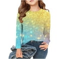 thumbnail image 2 of Suilloe Toddler Girls Shirts Gradient Long Sleeve Sequin Printed Round Neck Top Kids Girls Spring Summer Fasion Novelty Flash Shirts,4 -5 Years, 2 of 4