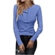 thumbnail image 5 of Camiseta de manga larga con cuello redondo para mujer, ropa informal ajustada con botones y costuras de encaje, Color liso, para otoño e invierno, nueva, 5 of 5