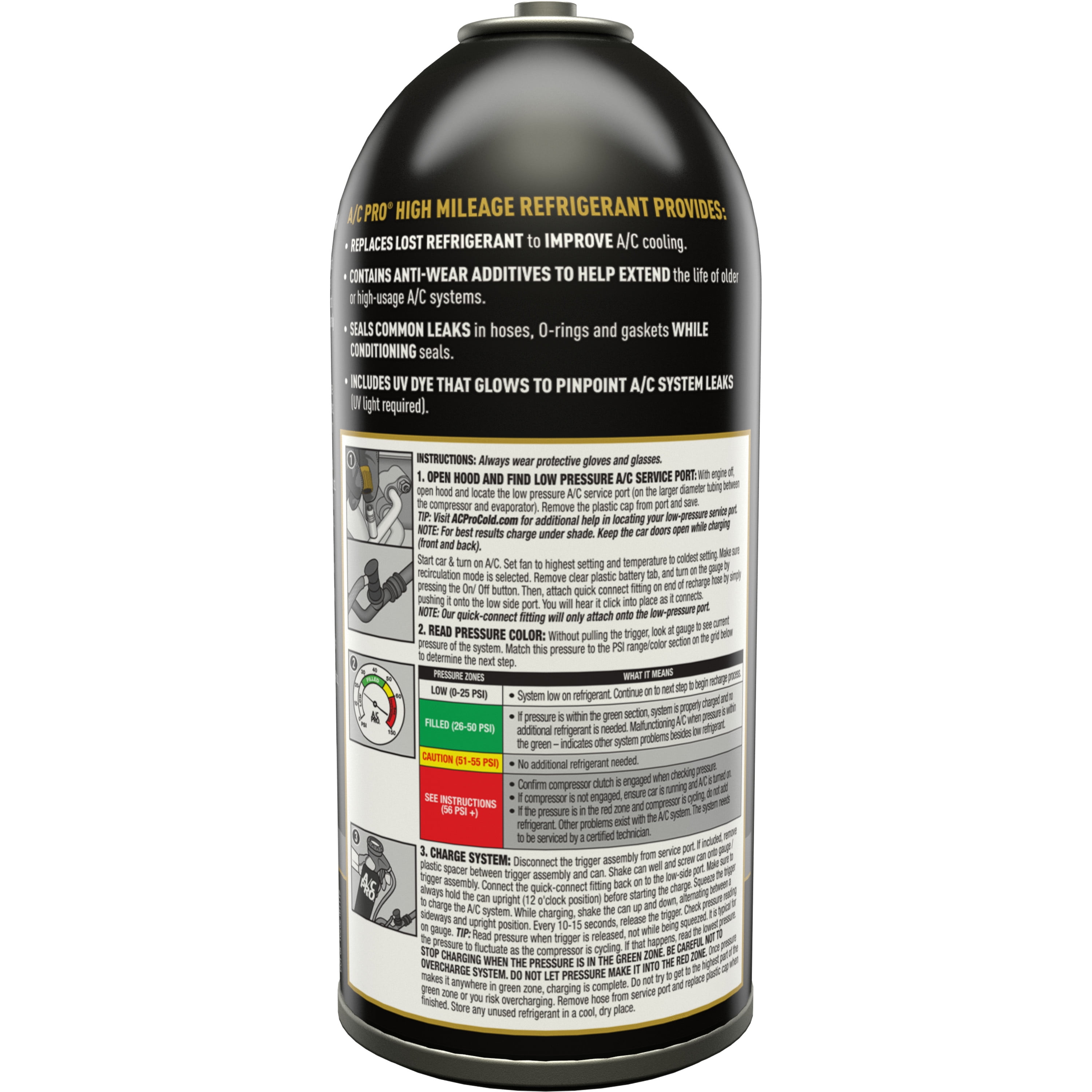A/C Pro High Mileage R-134a A/C Recharge Auto Air Conditioner Refrigerant Refill - 10.8oz