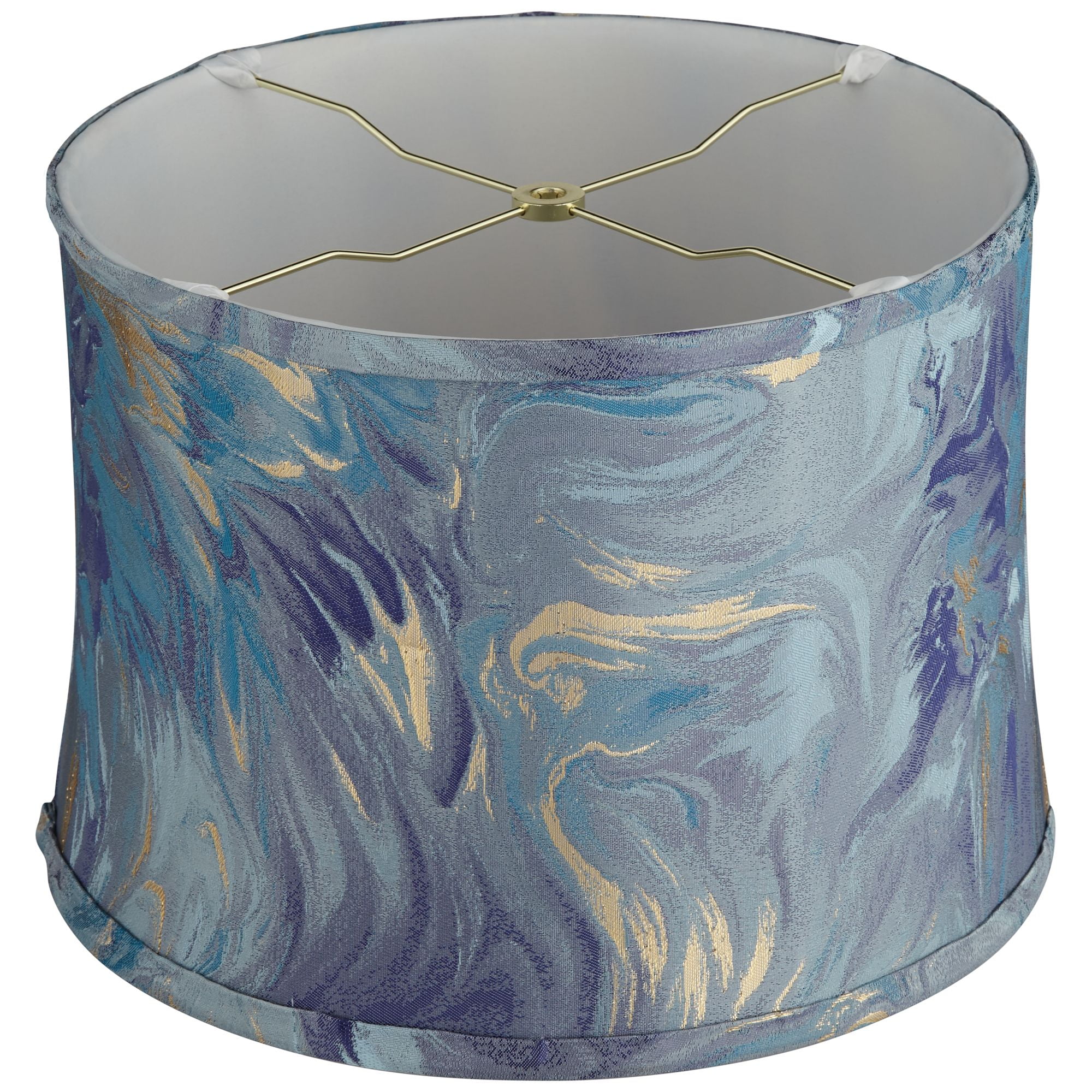 Springcrest 13" Top x 14" Bottom x 10" High x 10" Slant Print Lamp Shade Replacement Saba Blue Drum Softback Washer Harp Finial