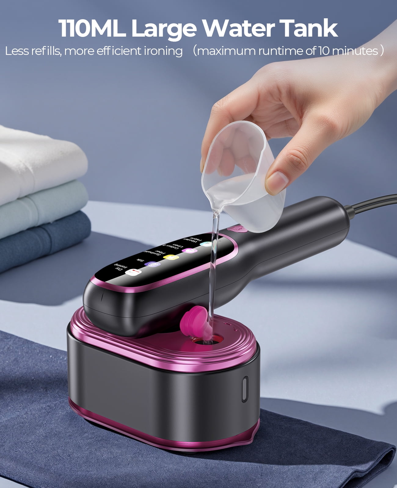 Skdwakiz Handheld Steamer for Clothes, 1200W Portable Home Garment Steamer with 5 Adjustable Steam Levels, LCD Display, and 90° Swivel Handle, Small Clothes Steamer for Home Travel