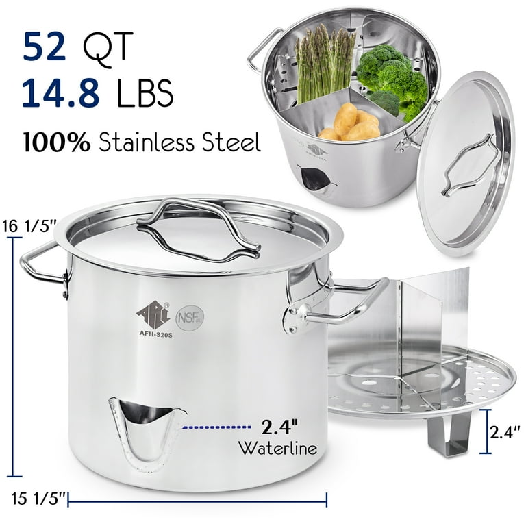 ARC 52-Quart Stainless Steel Tamale Steamer Pot w/Easy-fill Water Spout,  Seafood Crab Steamer with Divider and Steamer Rack, 13 Gallon