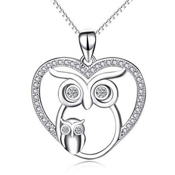 925 Sterling Silver Eternal Love Heart Owl Pendant Necklace Sterling Silver Box Chain 18 inch  Anniversary, Birthday, Christmas, Engagement, Graduation, Valentine's Day Gift