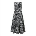 thumbnail image 3 of Celmia Women Vacation Leopard Print Sleeveless Tropical Print Lace-up Dress, 3 of 9