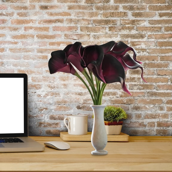 Apeya 10PCS Artificial Calla Lily Flowers Real Touch Faux Flowers Burgundy PU Flowers for Home Decor Wedding Bouquet Office Centerpiece Decoration