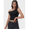 thumbnail image 3 of Women’s One-Shoulder Ruched Crop Top - Casual Off-Shoulder Twist Strap Summer Tank Top, Going Out Shirt, 3 of 6