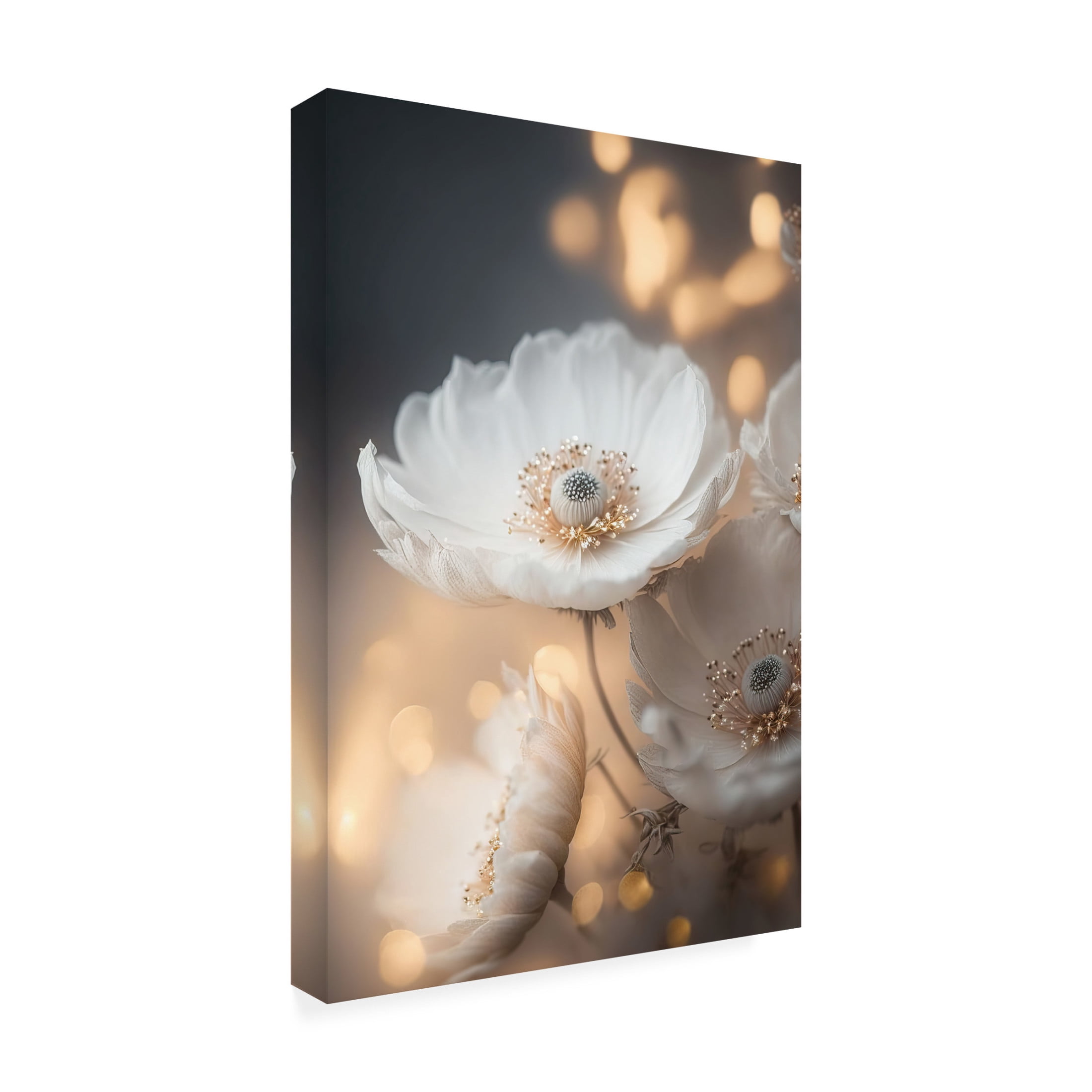Canvas Wall Art - Treechild 'White And Golden Flowers' Wall Art for Living Room, Bedroom, or Office D?cor by Trademark Fine Art - 30 x 47 Inches