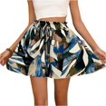 thumbnail image 3 of Women Cotton Linen Casual High Waist Drawstring Retro Printed Boho Shorts Pants Summer Beach Loose Fit Wide Leg Shorts Trendy Vacation Bottom Blue S, 3 of 6