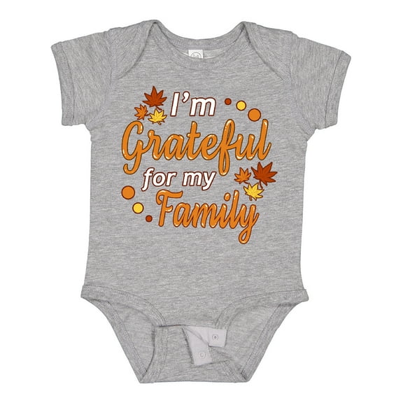 Inktastic I'm Grateful for My Family in Orange with Fall Leaves Boys or Girls Baby Bodysuit