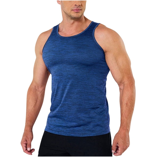 pstuiky Camisetas sin mangas para hombre, Camiseta deportiva informal de cuello redondo para hombre, de moda, color sólido Camisas para hombres m