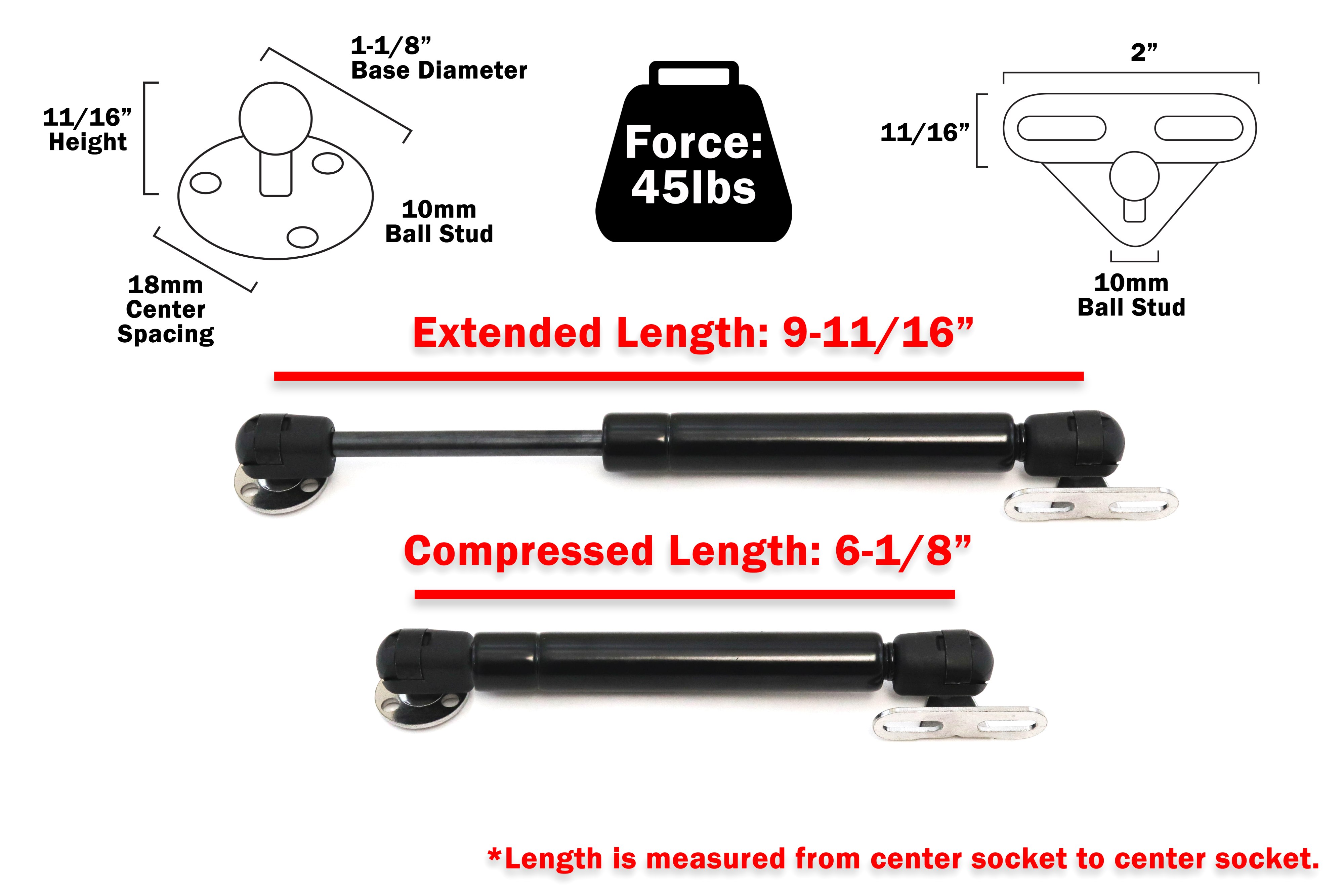 2x 10" Lift Supports Gas Struts – 45Lbs Force For Toolbox Lids, RV Hatches, Cabinets – Universal 6915