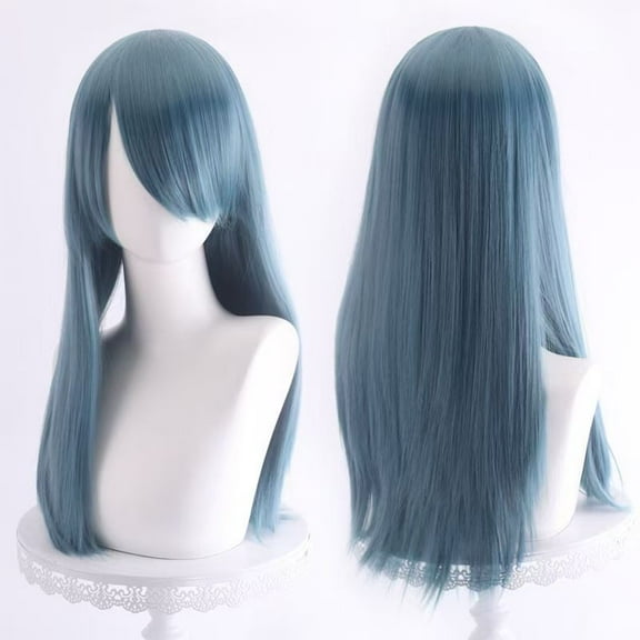 Namzi 60cm Long Wig, Cosplay Wig, Anime Wig, 1 Piece High-Temperature Silk Long Synthetic Fiber Wig, Realistic Texture for Character Styling,Light Blue