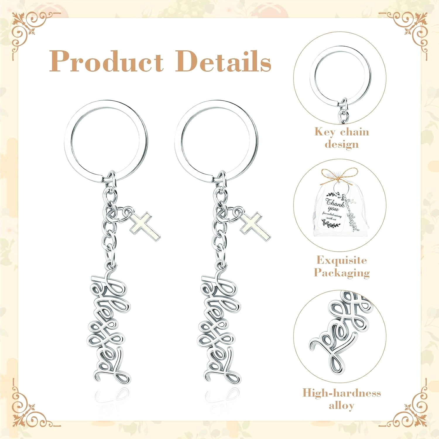 Blessed Keychains Set Of 50 With Cross Charm Ideal For Baptism Gifts