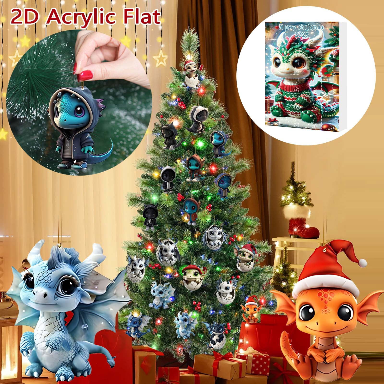 Calendario De Adviento De Dinosaurios Colgante 2025 – Decoración Acrílica Con 24 Días De Cuenta Regresiva, Ideal Para Árbol De Navidad Y Mochilas