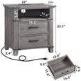 thumbnail image 2 of Leyaoyao Night Stand with Charging Station, Farmhouse 2 Drawers Bedside Table, End Tables with Solid Wood Foot for Living Room, Bedroom, Grey, 2 of 7