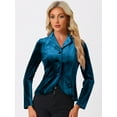 thumbnail image 3 of DARING DIVA Women's Notched Lapel Long Sleeve Office Velvet Blazer M Lake Blue, 3 of 6