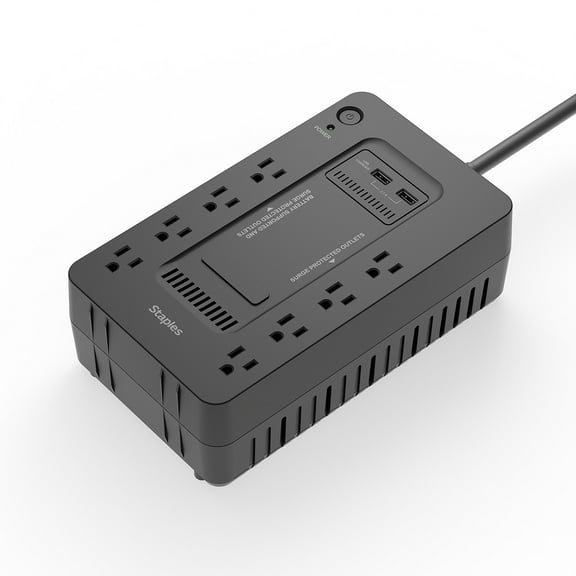 Staples TECH 650VA 8-Outlet Battery Back-Up & Surge Protector Standby UPS Black (ST62784)