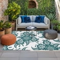 thumbnail image 2 of Teal Green Flower Outdoor Rug for Patio/Deck/Porch, Non-Slip Large Area Rug 5 x 8 Ft, Abstract Vintage Ethnic Floral Indoor Outdoor Rugs Washable Area Rugs, Reversible Camping Rug Carpet Runner, 2 of 8