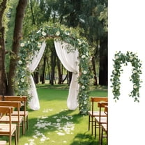 Luxcidy Artificial Eucalyptus Garland with Flowers, Fake Rose Flower Garland, Floral Vines Roses Eucalyptus Vine for Party Wedding Decor (Green)