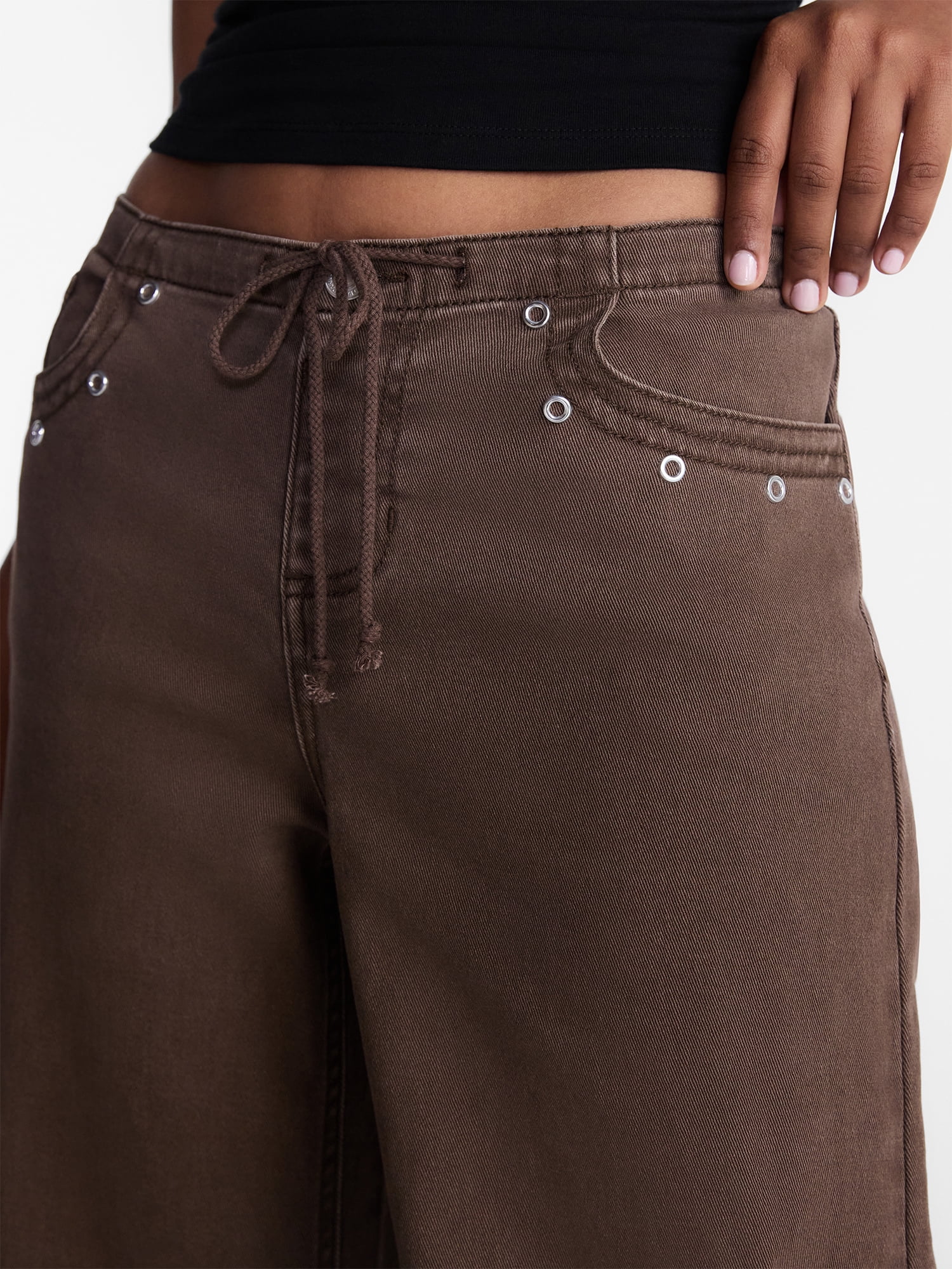 No Boundaries Drawstring Grommet Wide Leg Jeans, 30" Inseam, Women's and Women's Plus 1X-4X