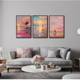 thumbnail image 2 of Sunset Wall Art Set of Three Vibrant Pink Beach Umbrellas and Surfer Girl Poster Tropical Beach Mural Coastal Home Decor Wood, 2 of 6