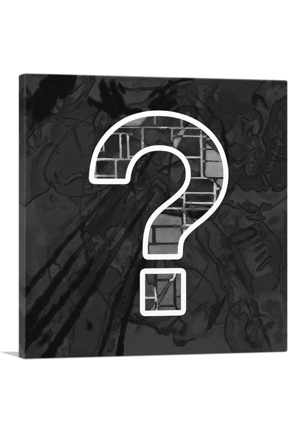 Modern Black White Alphabet Question Mark Symbol Canvas Art Print - Size: 12" x 12" (0.75" Deep)