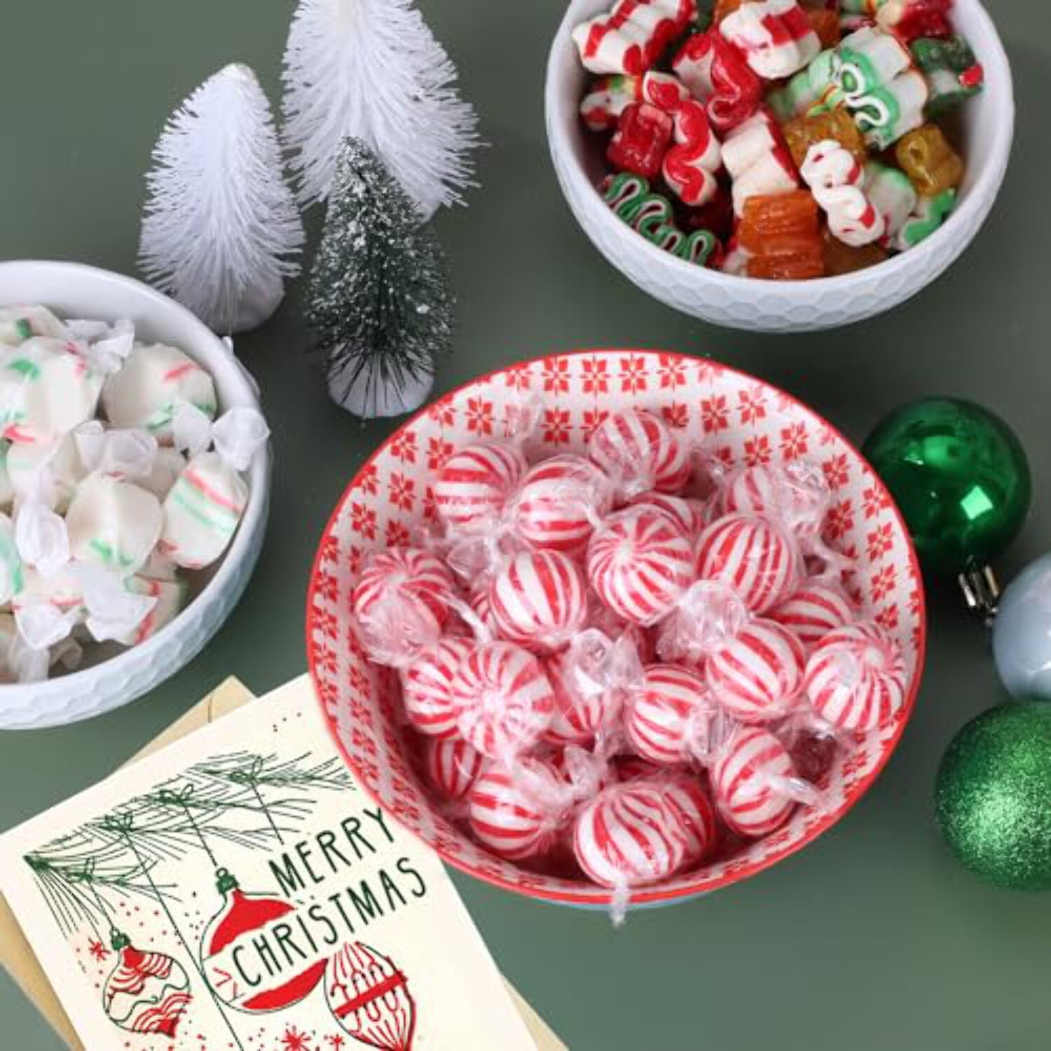 Jumbo Peppermint Mint Balls Christmas Individually Wrapped Hard Candy Red and White 3 Pounds