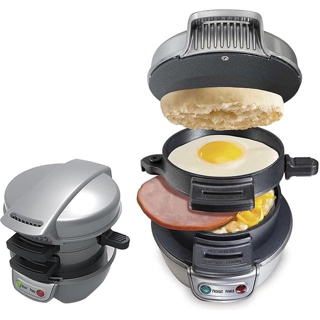 Beach Breakfast Sandwich Maker, Burger Sandwich Omelette Toaster Maker, Steel Nonstick Panini Press Sandwich Maker with Egg Cooker Ring, Spin Out Cooking Board, Indicator Light, for Home Kitchen