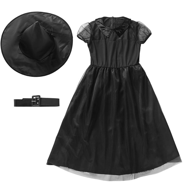 TJAZFJPA Robe de Printemps pour Filles Sorcière Filles Manches Courtes Unie Princesse Robe en Dentelle Robe de Danse Fête Robes Vêtements Robe de Pâques Filles