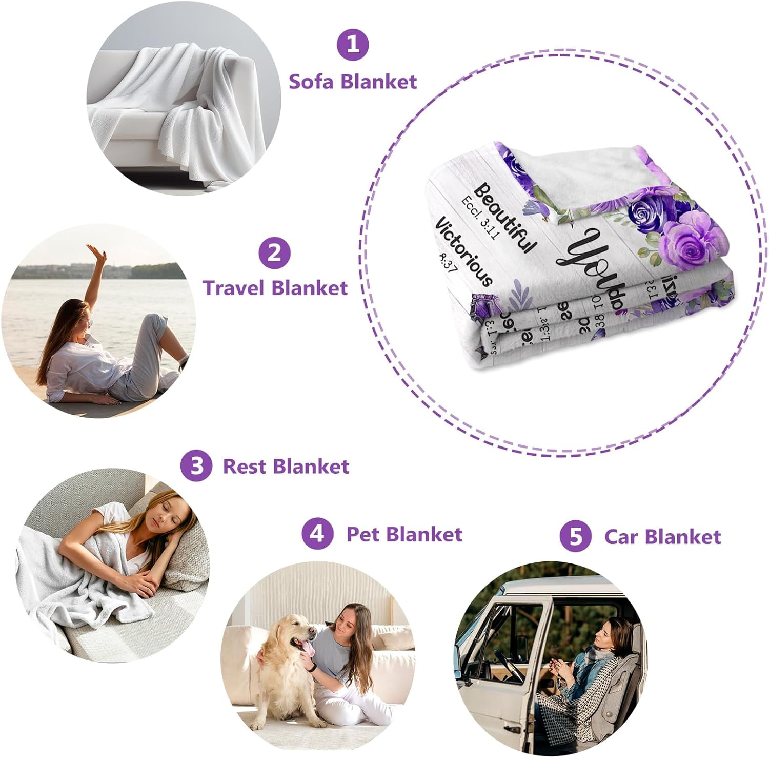 Christian Religious Inspirational Spiritual Birthday Gifts for Women Baptism Gifts for Girl Religious Gifts for Mom Sister Friend Purple Blanket Christian Throw Blanket 50" x 60"