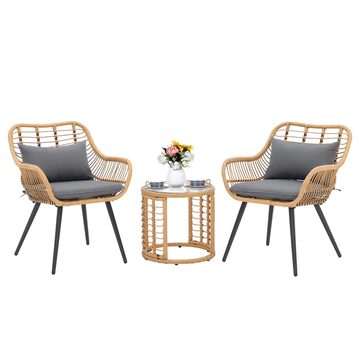 JOIVI 3Piece Patio Set, Outdoor Wicker Conversation Bistro Sets for