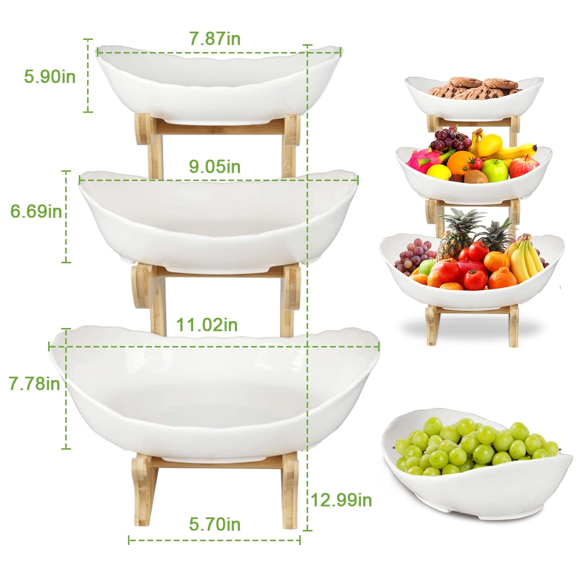 SolarSoda Ceramics Storage Baskets, 3 Tiers Detachable