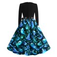 thumbnail image 6 of Halloween Dresses for Women Candy Hepburn Crew Neck Fashion Swing Dress Bone Cocktail Long Sleeve Spooky Dresses with Belt S, 6 of 6