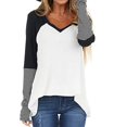 thumbnail image 1 of ICHUANYI Clearance Women's Casual Fashion V-neck Stitching Striped Long-sleeved Loose Tops ICHUANYI "ICHUANYI", 1 of 4