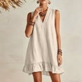 thumbnail image 7 of Horkkom Linen Dress Women V Neck Solid Color Sleeveless Summer Dresses Beach Casual Flowy dresses, S-2XL, 7 of 7
