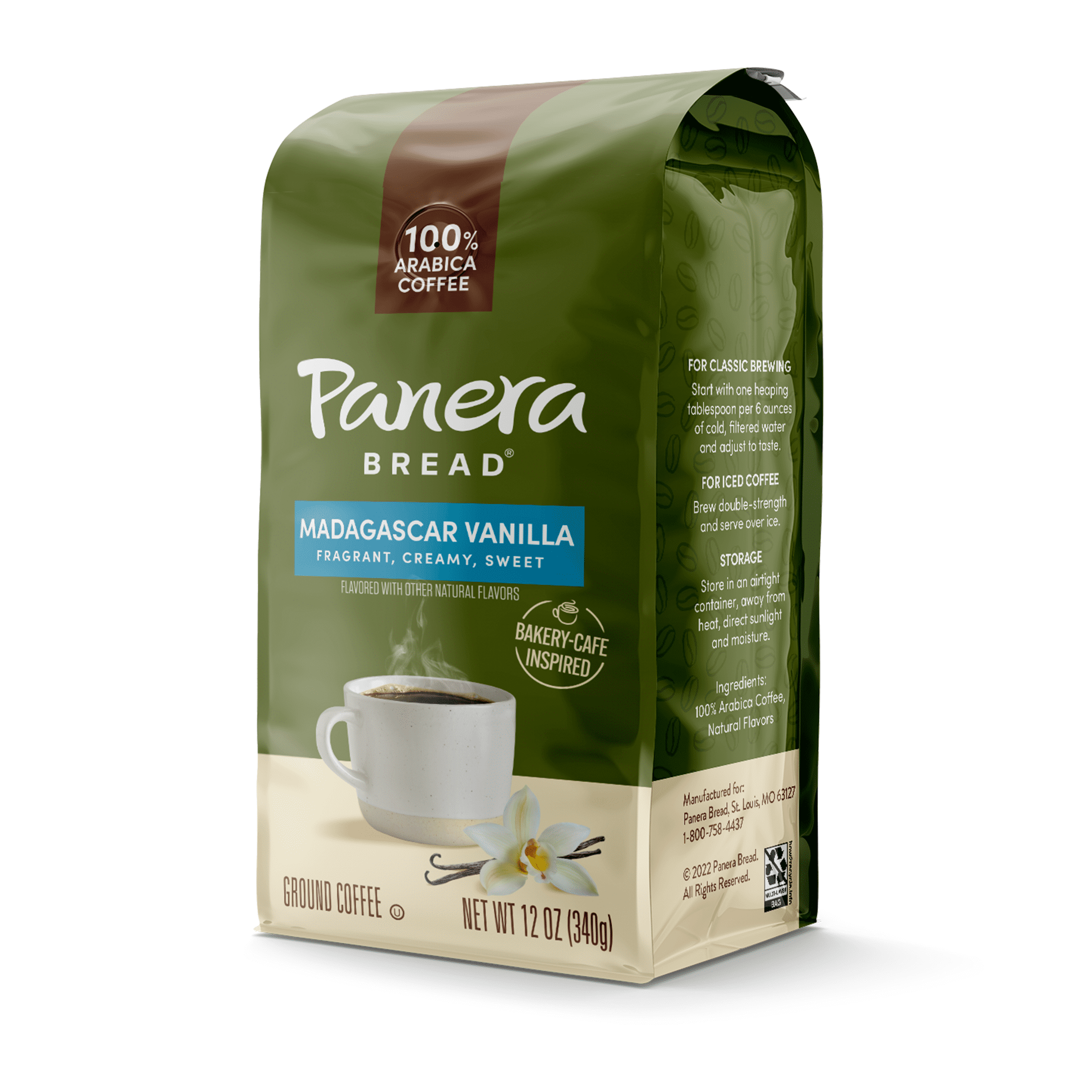 Panera Madagascar Vanilla Light Roast, Ground Coffee, Flavored Coffee, Bagged 12oz, Pack of 6