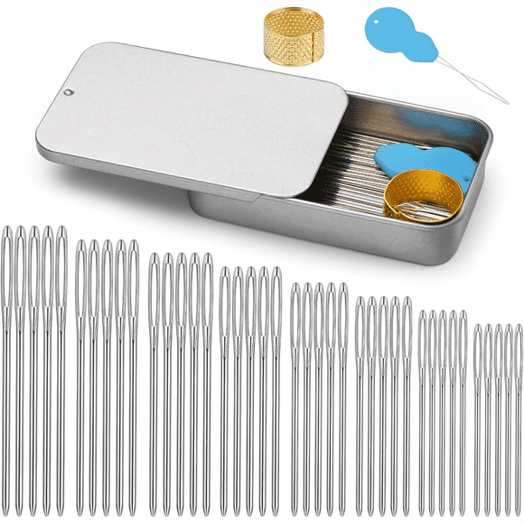 40 Pcs Large-Eye Blunt Needles, Tapestry Needle-with Threader Thimble, for Sewing Knitting Crafting Weaving Tapestry