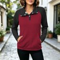 thumbnail image 2 of Cmfcve Plus Size Button V Neck Pullover Sweatshirts for Women Fashion Color Block Loose Fit Casual Long Sleeve Fall Shirts, 2 of 9