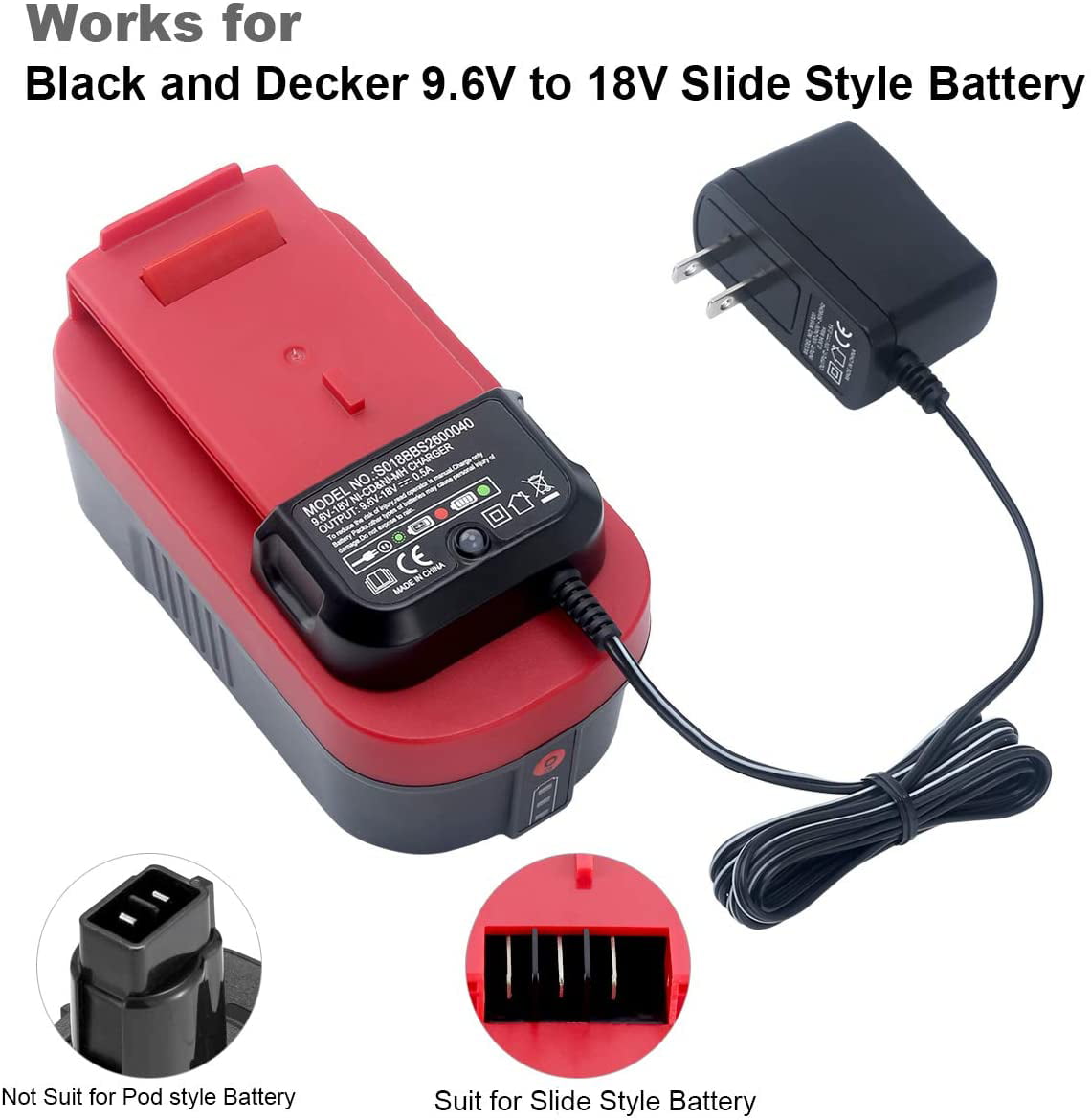 9.6V-18V Ni-cad&Ni-Mh Battery Charger For Black &Decker HPB18 FSB18 FS180BX 