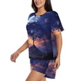 thumbnail image 3 of Womens Pajama Sets With Pocket, Dreamy Starry Sky Tree Lounge Sets Short Sleeve Sleepwear PJ Sets for Women, 3 of 6