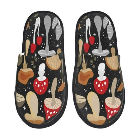 Balery Various Mushrooms Slient Indoor Furry Fleece Comfort House Shoes Soft Non-Slip Home Shoes Cotton slippers House Slippers-- Large