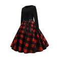 thumbnail image 4 of DYMADE Women Christmas Vintage Long Sleeve Crew Neck Plaid Lace Up A-line Dress, 4 of 6