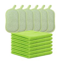 6pack Microfiber Cleaning Cloth (12.6"x12.6")   6pack Large Sponges,Non Scratch,Ultra fine Fiber Wiping Stainless Steel Wire to Remove Stubborn Stains,Durable Thickening (12 pack)