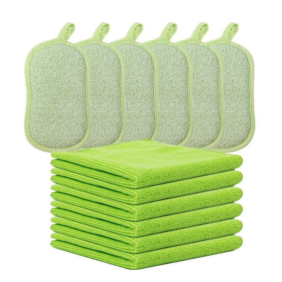 6pack Microfiber Cleaning Cloth (12.6"x12.6")   6pack Large Sponges,Non Scratch,Ultra fine Fiber Wiping Stainless Steel Wire to Remove Stubborn Stains,Durable Thickening (12 pack)