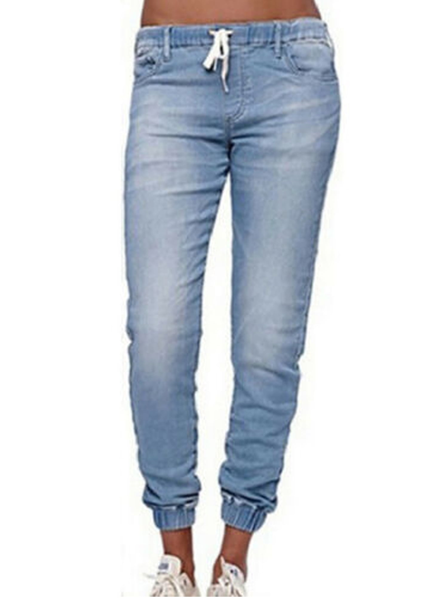 Lazybaby Womens Solid Color Elastic Waist Jeans Pencil Denim Stretch ...